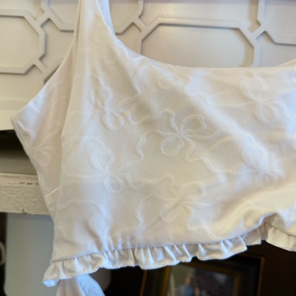 LOVESHACKFANCY MEDIUM M White Cloud Chaser Bow Print Astoria Cut-Out Dress flaw - Picture 5 of 6